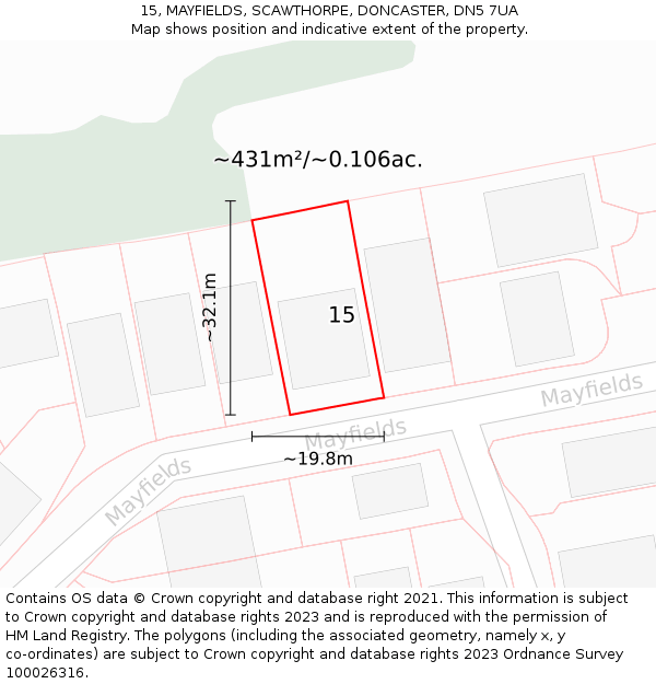 15, MAYFIELDS, SCAWTHORPE, DONCASTER, DN5 7UA: Plot and title map