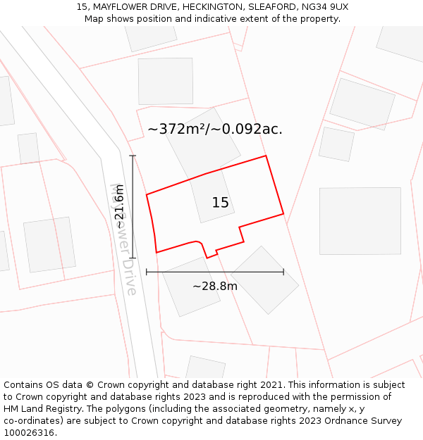 15, MAYFLOWER DRIVE, HECKINGTON, SLEAFORD, NG34 9UX: Plot and title map