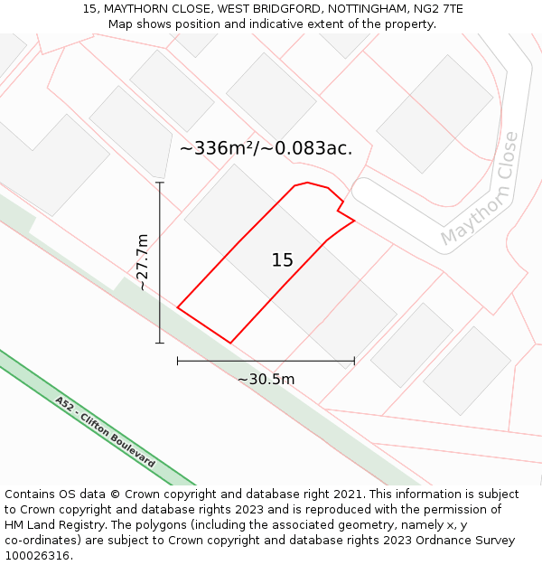 15, MAYTHORN CLOSE, WEST BRIDGFORD, NOTTINGHAM, NG2 7TE: Plot and title map