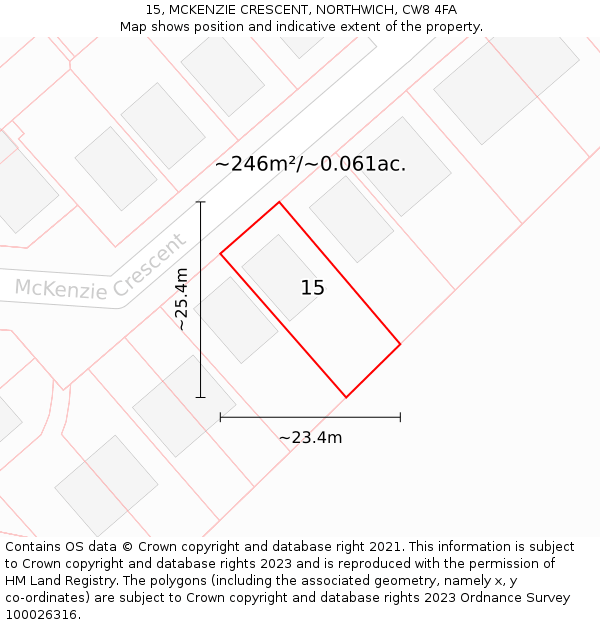 15, MCKENZIE CRESCENT, NORTHWICH, CW8 4FA: Plot and title map