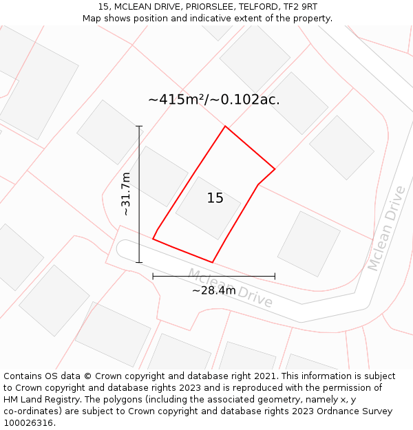 15, MCLEAN DRIVE, PRIORSLEE, TELFORD, TF2 9RT: Plot and title map