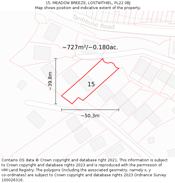 15, MEADOW BREEZE, LOSTWITHIEL, PL22 0BJ: Plot and title map