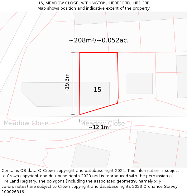 15, MEADOW CLOSE, WITHINGTON, HEREFORD, HR1 3RR: Plot and title map