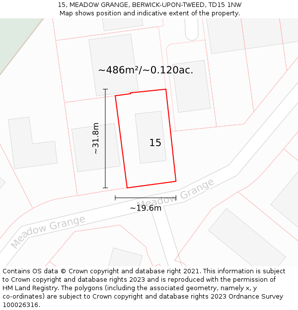 15, MEADOW GRANGE, BERWICK-UPON-TWEED, TD15 1NW: Plot and title map