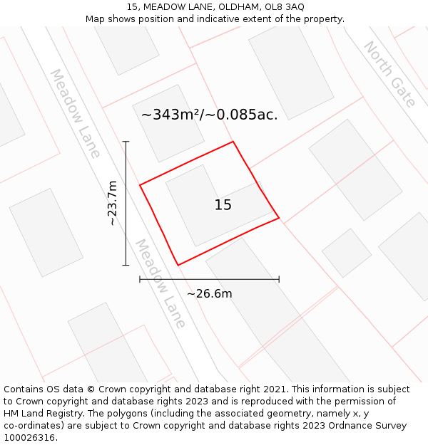 15, MEADOW LANE, OLDHAM, OL8 3AQ: Plot and title map