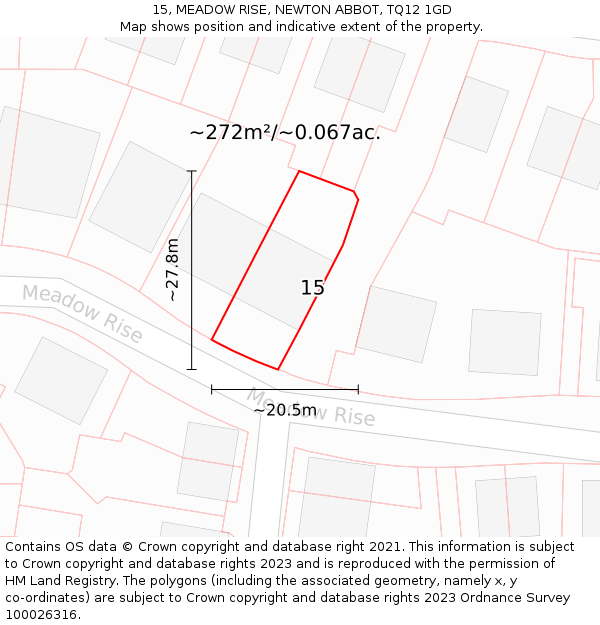 15, MEADOW RISE, NEWTON ABBOT, TQ12 1GD: Plot and title map