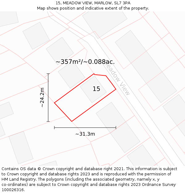 15, MEADOW VIEW, MARLOW, SL7 3PA: Plot and title map