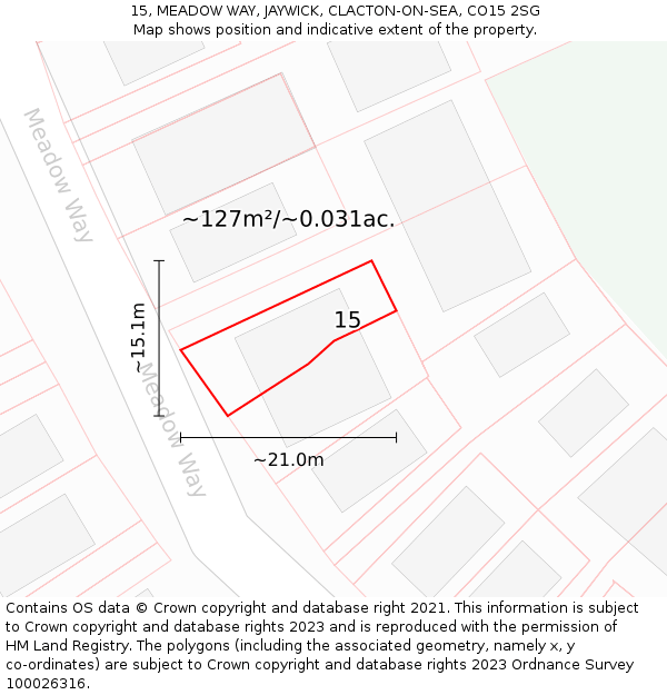 15, MEADOW WAY, JAYWICK, CLACTON-ON-SEA, CO15 2SG: Plot and title map