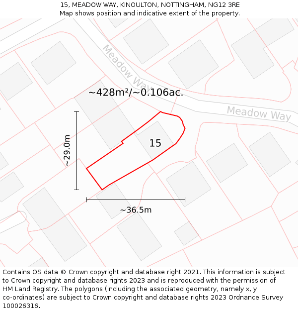 15, MEADOW WAY, KINOULTON, NOTTINGHAM, NG12 3RE: Plot and title map
