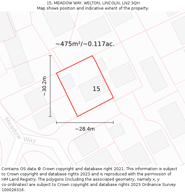 15, MEADOW WAY, WELTON, LINCOLN, LN2 3QH: Plot and title map