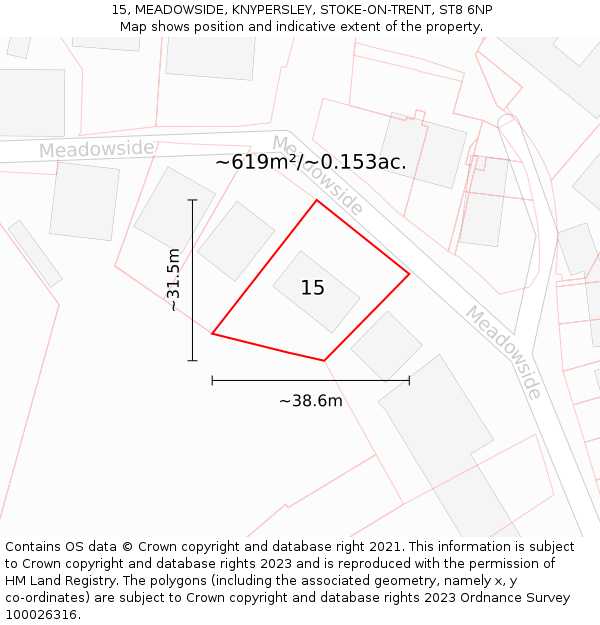 15, MEADOWSIDE, KNYPERSLEY, STOKE-ON-TRENT, ST8 6NP: Plot and title map