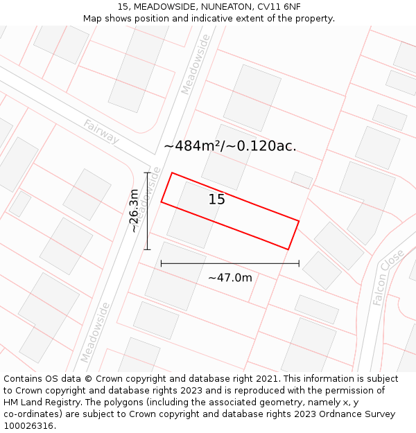 15, MEADOWSIDE, NUNEATON, CV11 6NF: Plot and title map