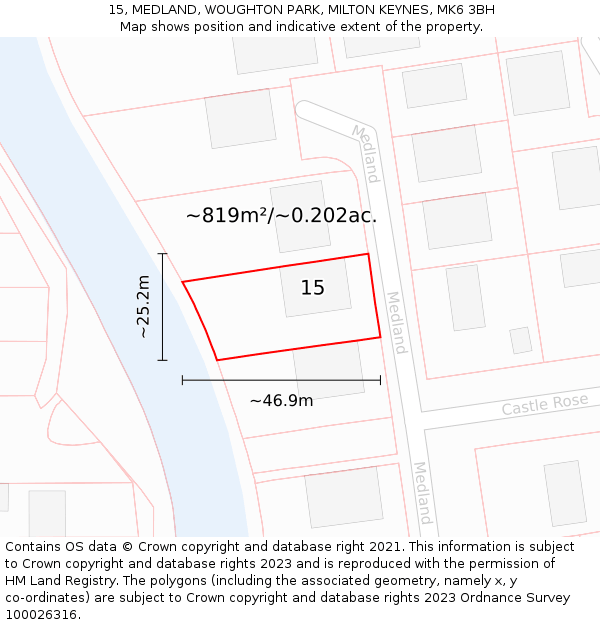 15, MEDLAND, WOUGHTON PARK, MILTON KEYNES, MK6 3BH: Plot and title map