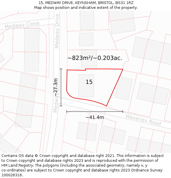 15, MEDWAY DRIVE, KEYNSHAM, BRISTOL, BS31 1RZ: Plot and title map