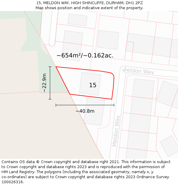 15, MELDON WAY, HIGH SHINCLIFFE, DURHAM, DH1 2PZ: Plot and title map