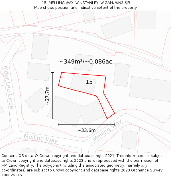 15, MELLING WAY, WINSTANLEY, WIGAN, WN3 6JB: Plot and title map