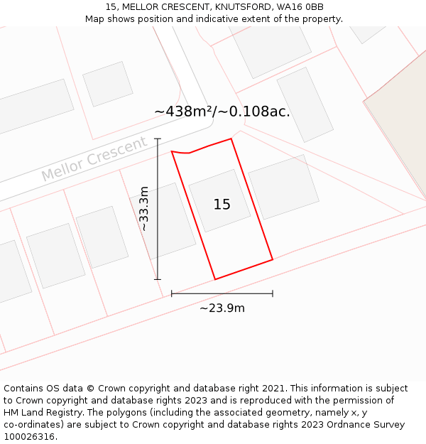 15, MELLOR CRESCENT, KNUTSFORD, WA16 0BB: Plot and title map