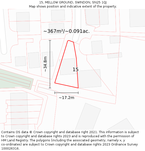 15, MELLOW GROUND, SWINDON, SN25 1QJ: Plot and title map