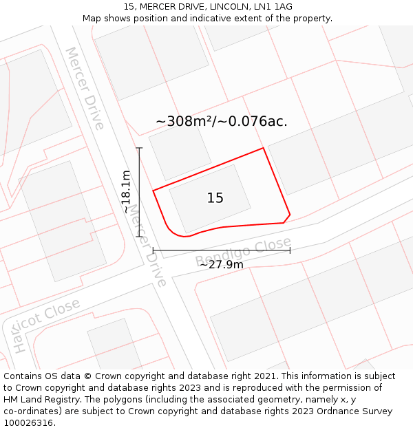 15, MERCER DRIVE, LINCOLN, LN1 1AG: Plot and title map