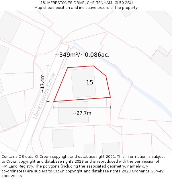 15, MERESTONES DRIVE, CHELTENHAM, GL50 2SU: Plot and title map