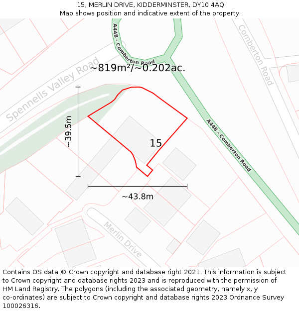 15, MERLIN DRIVE, KIDDERMINSTER, DY10 4AQ: Plot and title map