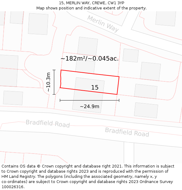 15, MERLIN WAY, CREWE, CW1 3YP: Plot and title map