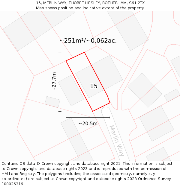 15, MERLIN WAY, THORPE HESLEY, ROTHERHAM, S61 2TX: Plot and title map