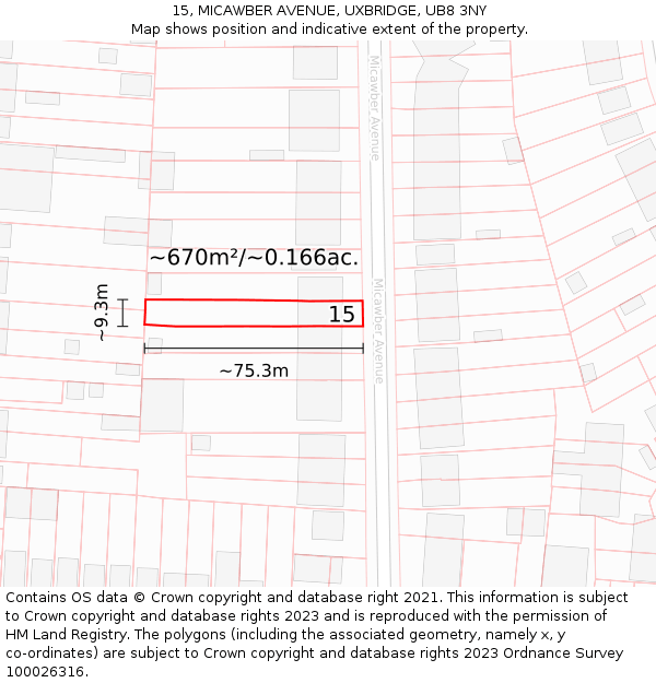 15, MICAWBER AVENUE, UXBRIDGE, UB8 3NY: Plot and title map