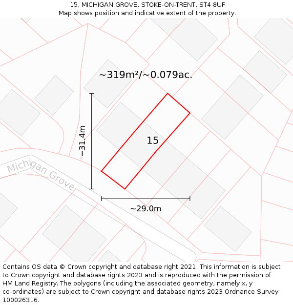 15, MICHIGAN GROVE, STOKE-ON-TRENT, ST4 8UF: Plot and title map