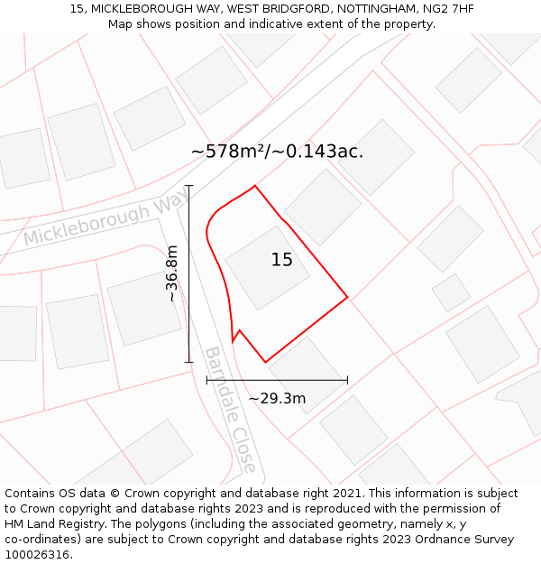 15, MICKLEBOROUGH WAY, WEST BRIDGFORD, NOTTINGHAM, NG2 7HF: Plot and title map