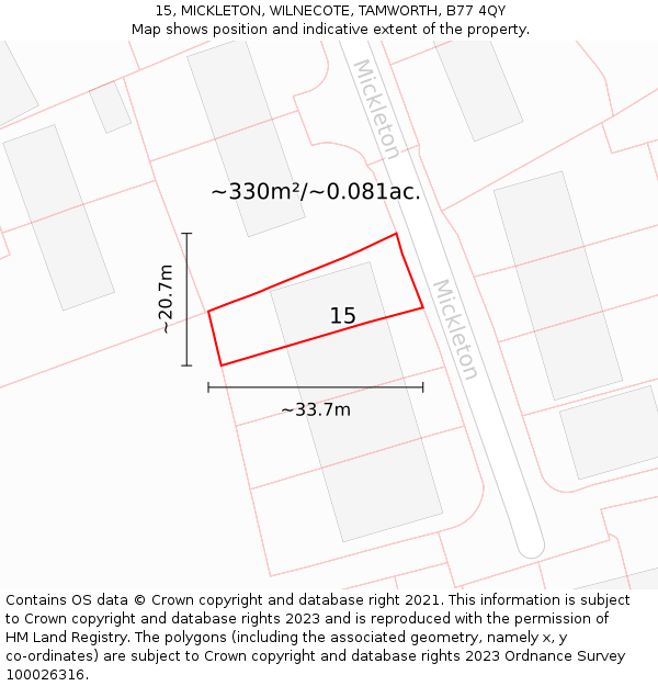 15, MICKLETON, WILNECOTE, TAMWORTH, B77 4QY: Plot and title map