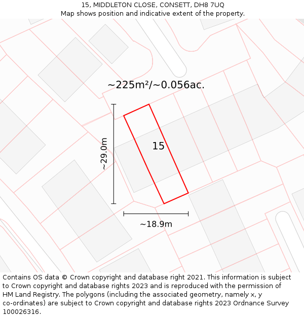 15, MIDDLETON CLOSE, CONSETT, DH8 7UQ: Plot and title map