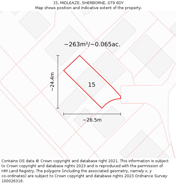 15, MIDLEAZE, SHERBORNE, DT9 6DY: Plot and title map