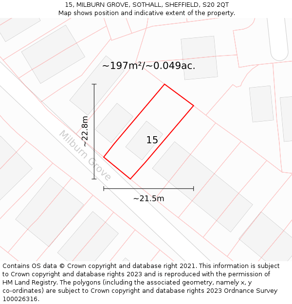 15, MILBURN GROVE, SOTHALL, SHEFFIELD, S20 2QT: Plot and title map