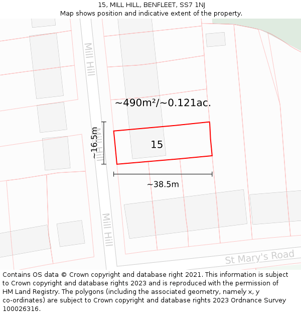 15, MILL HILL, BENFLEET, SS7 1NJ: Plot and title map