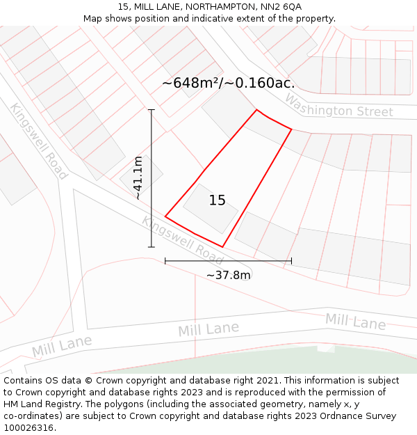 15, MILL LANE, NORTHAMPTON, NN2 6QA: Plot and title map