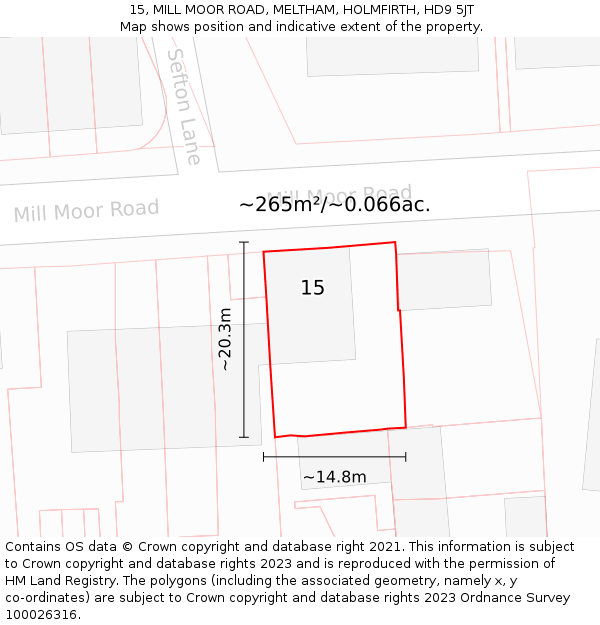 15, MILL MOOR ROAD, MELTHAM, HOLMFIRTH, HD9 5JT: Plot and title map