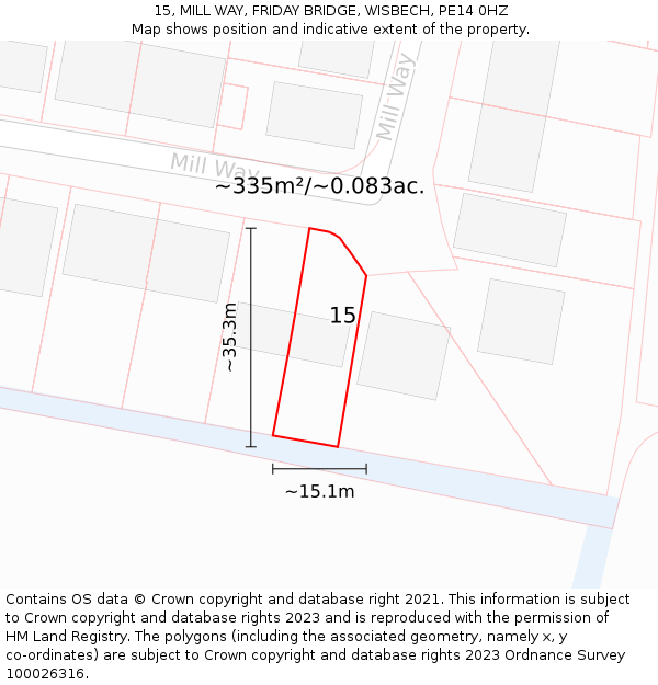 15, MILL WAY, FRIDAY BRIDGE, WISBECH, PE14 0HZ: Plot and title map