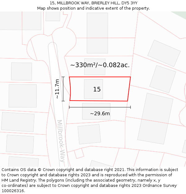 15, MILLBROOK WAY, BRIERLEY HILL, DY5 3YY: Plot and title map