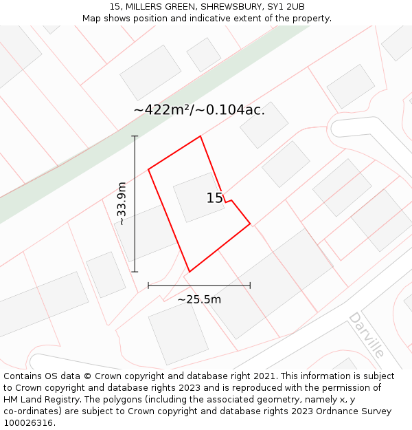 15, MILLERS GREEN, SHREWSBURY, SY1 2UB: Plot and title map