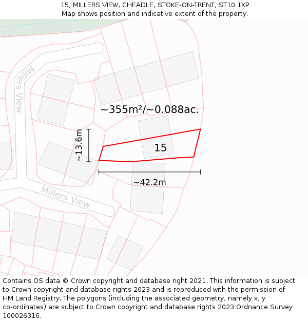 15, MILLERS VIEW, CHEADLE, STOKE-ON-TRENT, ST10 1XP: Plot and title map