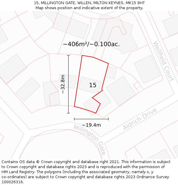 15, MILLINGTON GATE, WILLEN, MILTON KEYNES, MK15 9HT: Plot and title map