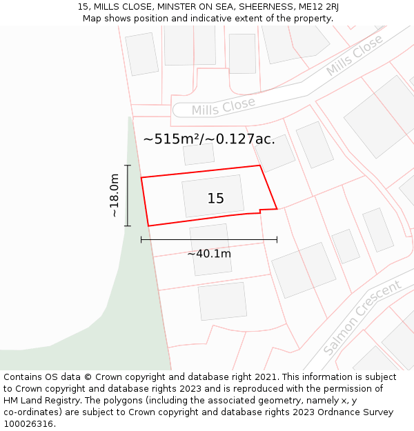 15, MILLS CLOSE, MINSTER ON SEA, SHEERNESS, ME12 2RJ: Plot and title map