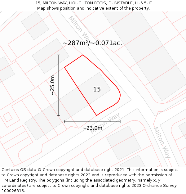 15, MILTON WAY, HOUGHTON REGIS, DUNSTABLE, LU5 5UF: Plot and title map