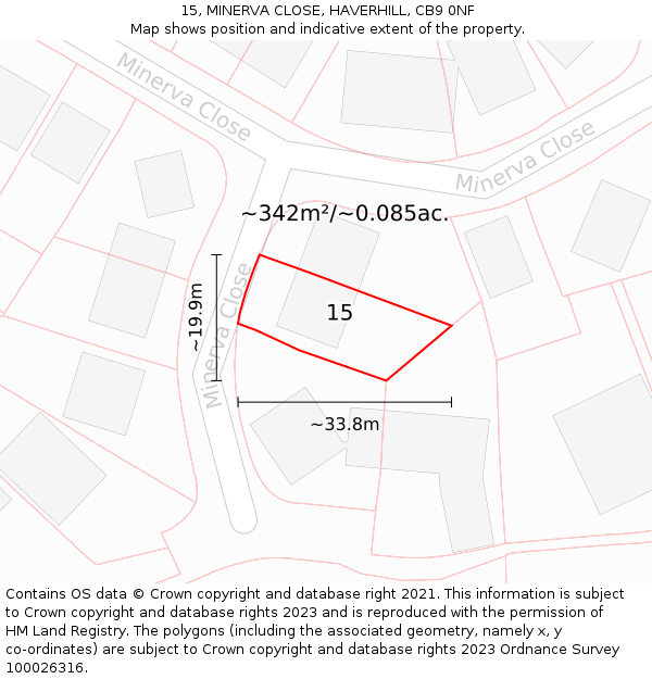 15, MINERVA CLOSE, HAVERHILL, CB9 0NF: Plot and title map