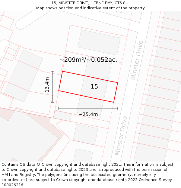 15, MINSTER DRIVE, HERNE BAY, CT6 8UL: Plot and title map