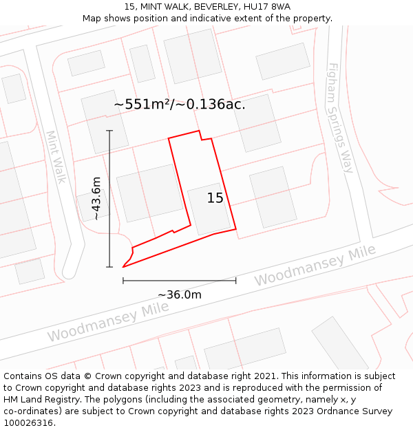 15, MINT WALK, BEVERLEY, HU17 8WA: Plot and title map