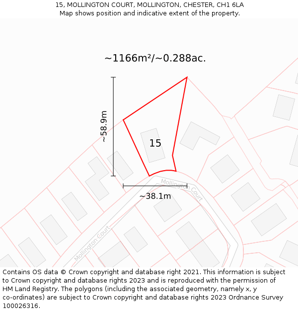 15, MOLLINGTON COURT, MOLLINGTON, CHESTER, CH1 6LA: Plot and title map