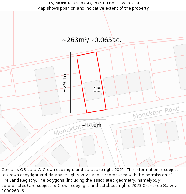 15, MONCKTON ROAD, PONTEFRACT, WF8 2FN: Plot and title map