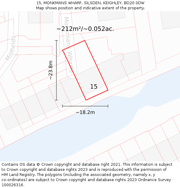 15, MONKMANS WHARF, SILSDEN, KEIGHLEY, BD20 0DW: Plot and title map